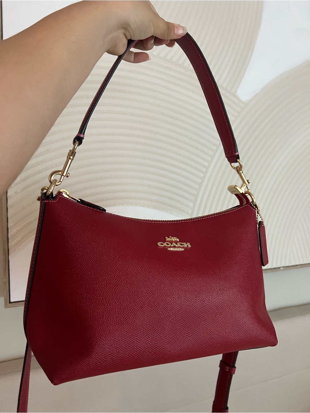 Coach Red Leather Shoulder Bag with Gold Hardware